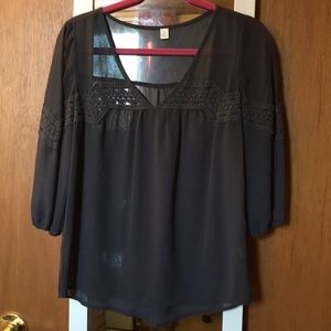 Sheer Navy Blouse with lace detail